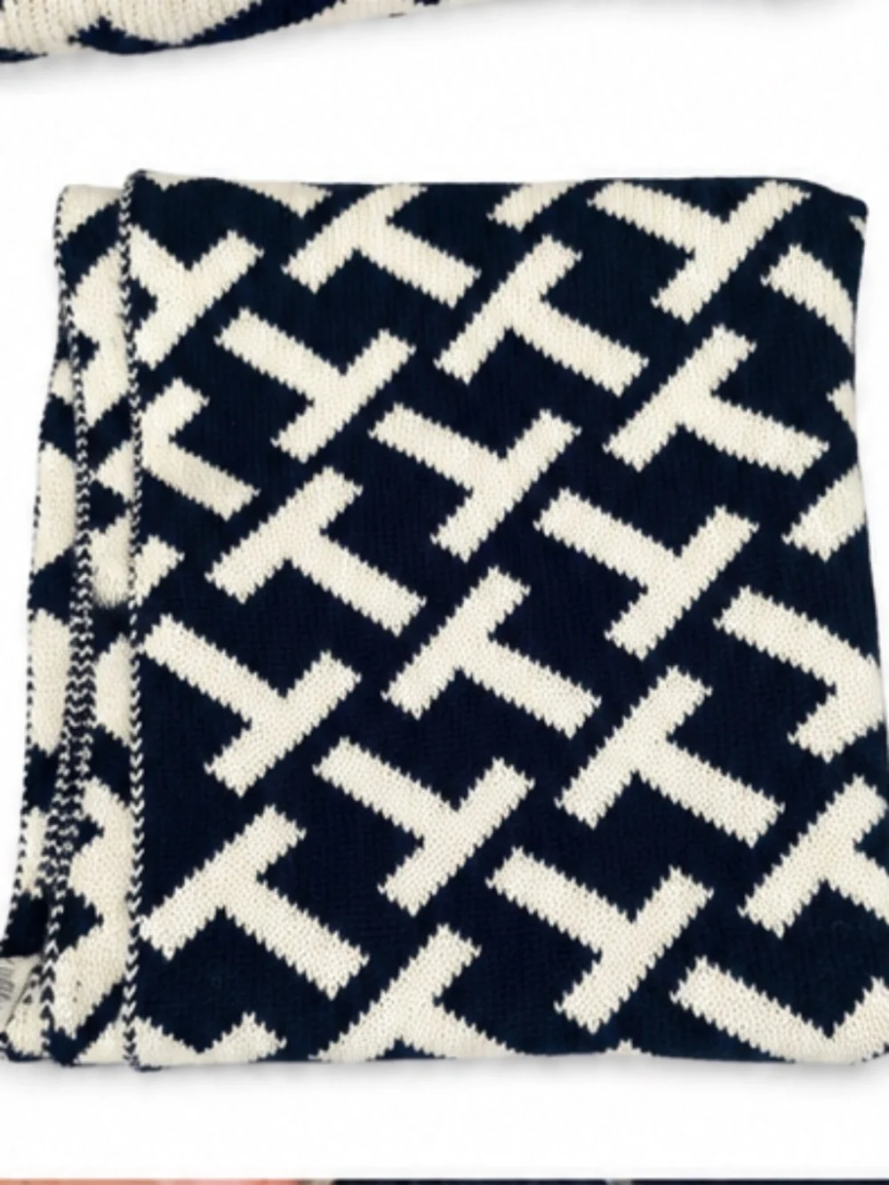 Tory Burch Sport Navy & White Monogram Knit Scarf | Like New